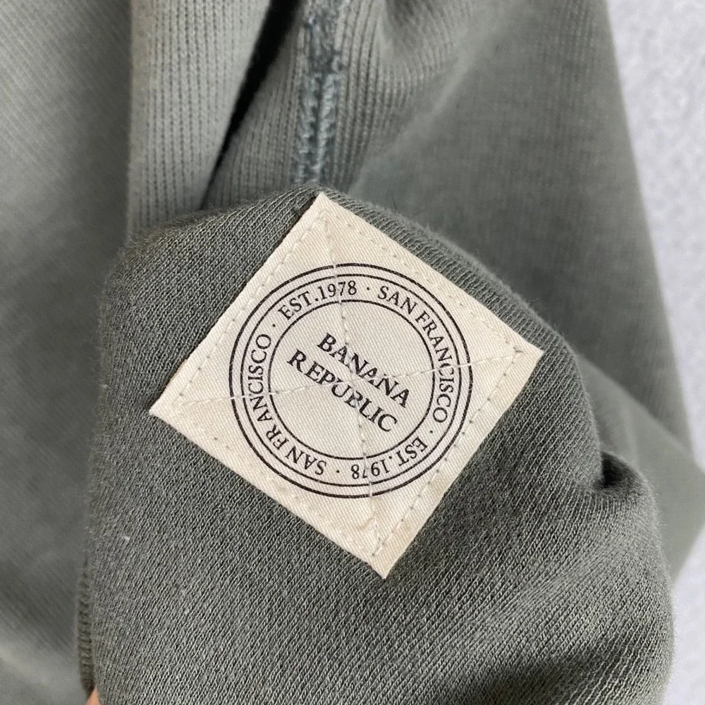 Banana Republic Rib Double Knit Henley Sweatshirt Mens Large Nori Green